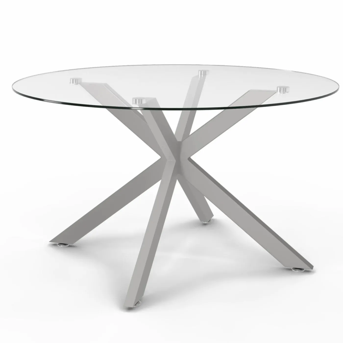 Table basse ronde avec plateau verre et pied acier effet chromé
