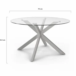 Table basse ronde avec plateau verre et pied acier effet chromé