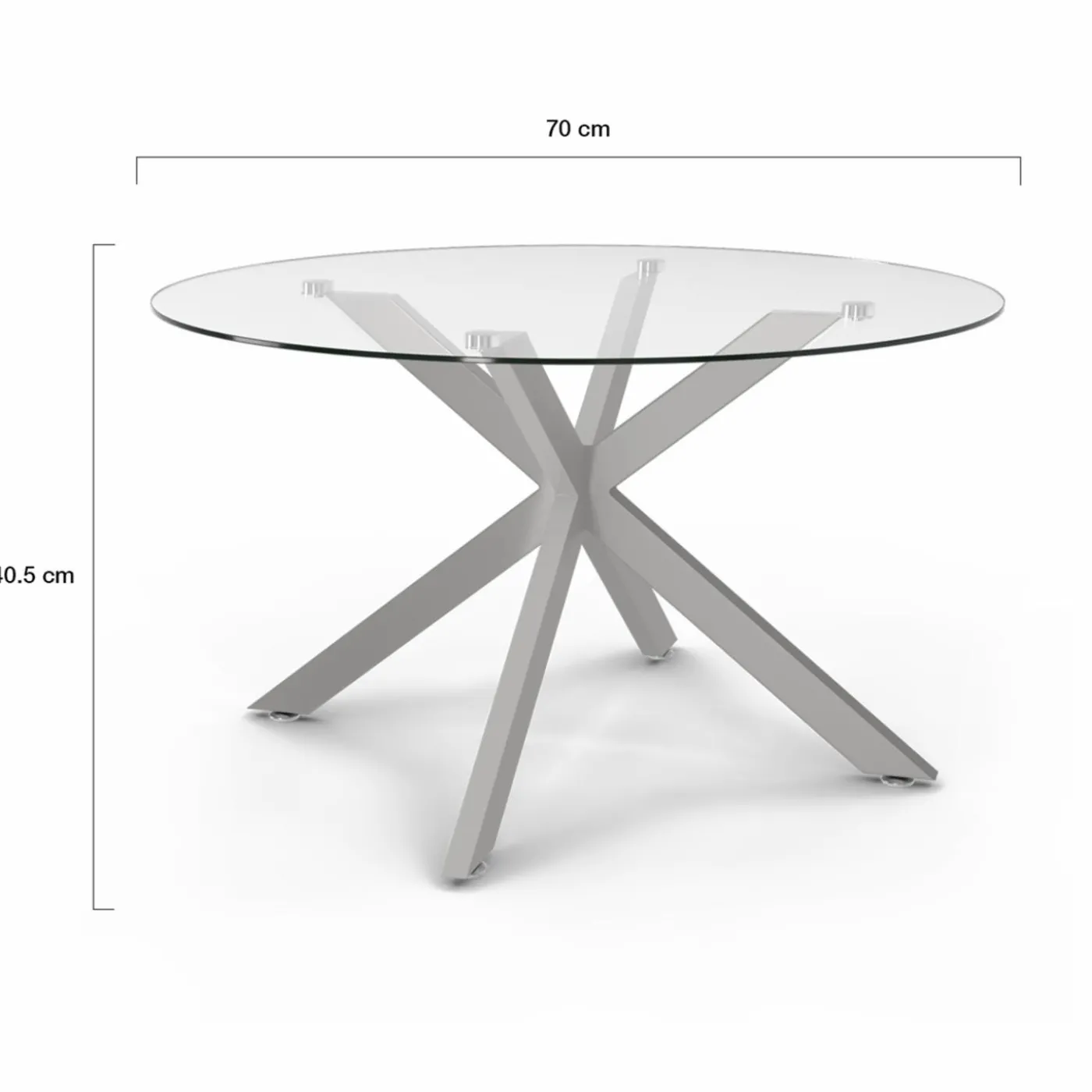 Table basse ronde avec plateau verre et pied acier effet chromé