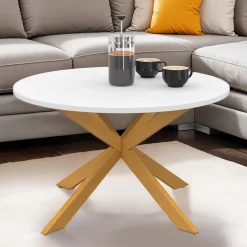 Table basse ronde blanche et bois 70 cm pied araignée