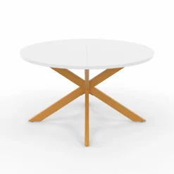 Table basse ronde blanche et bois 70 cm pied araignée