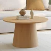 Table basse ronde bois effet hêtre 70 cm pied central