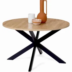 Table basse ronde bois et noir pied araignée