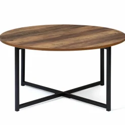 Table basse ronde style industriel bois foncé 80 cm
