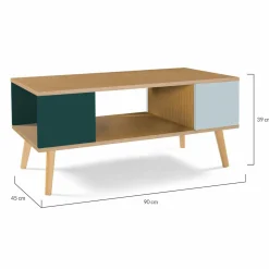 Table basse scandinave bois, vert clair et vert foncé