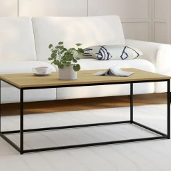 Table basse style industriel bois et métal noir