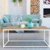 Table basse style industriel bois et métal blanc