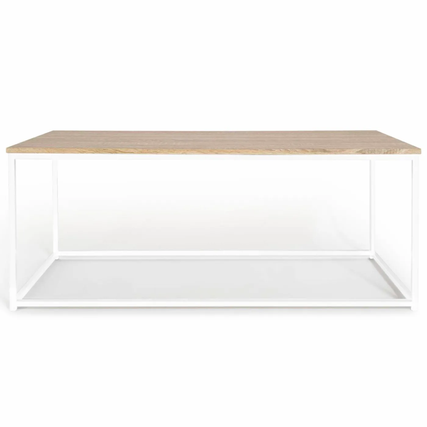 Table basse style industriel bois et métal blanc