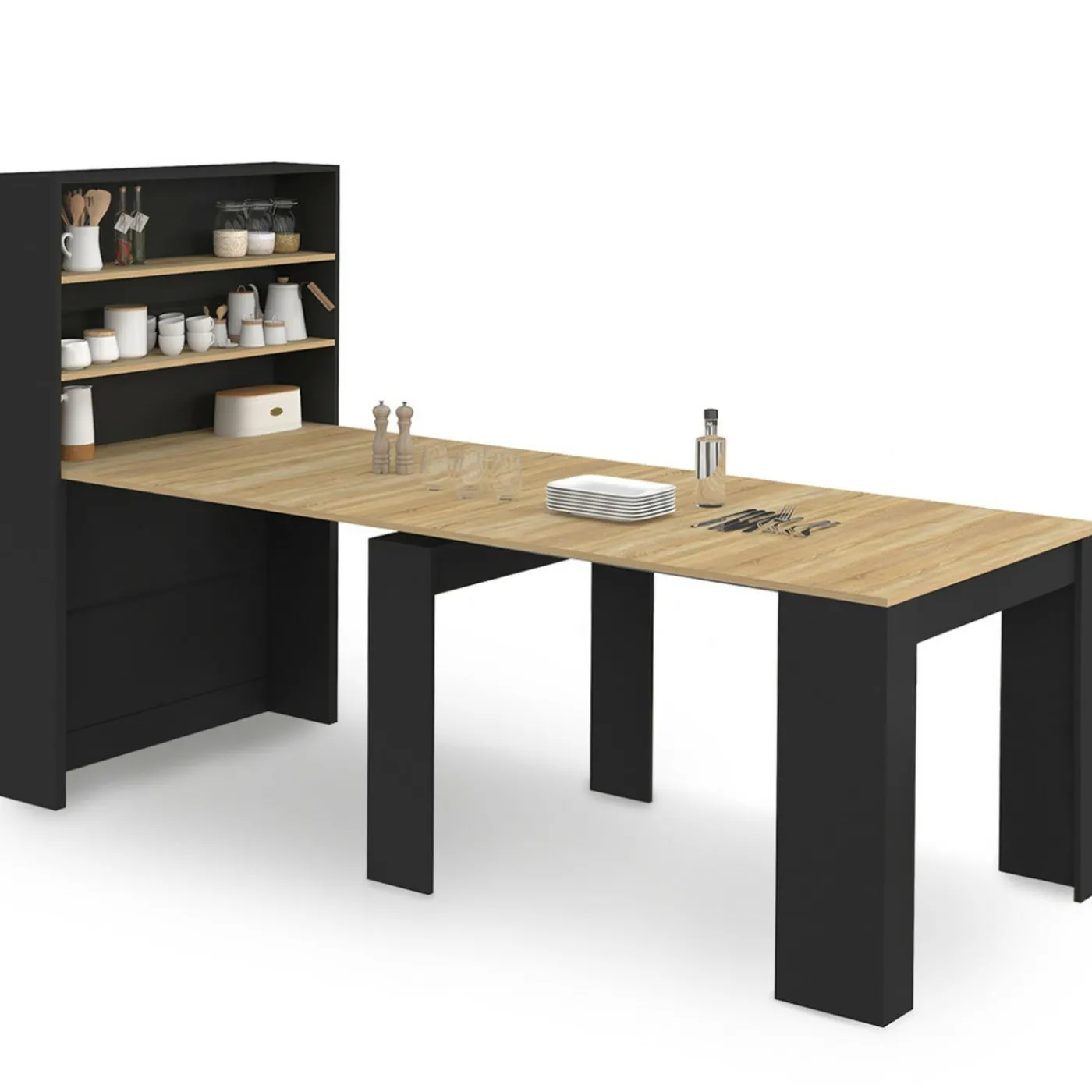 Table buffet haut extensible 8 personnes bois et noir 235 cm