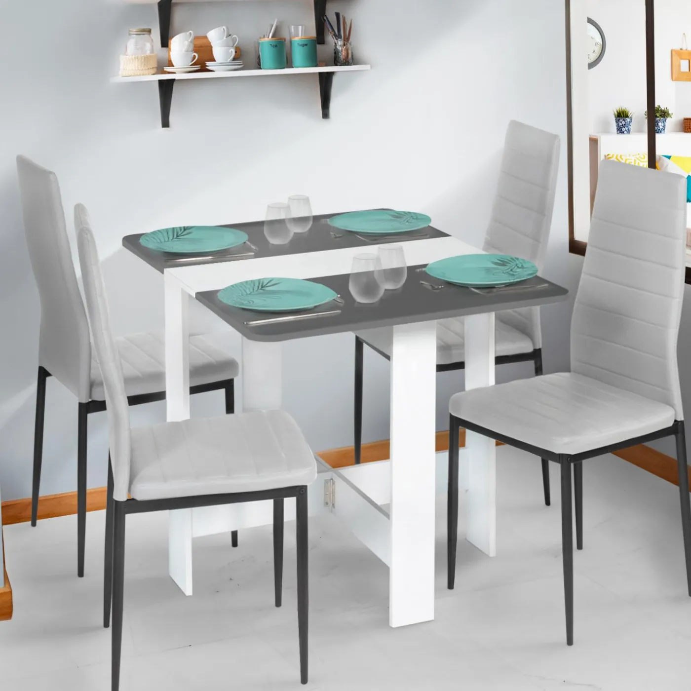 Table console blanche et grise en bois