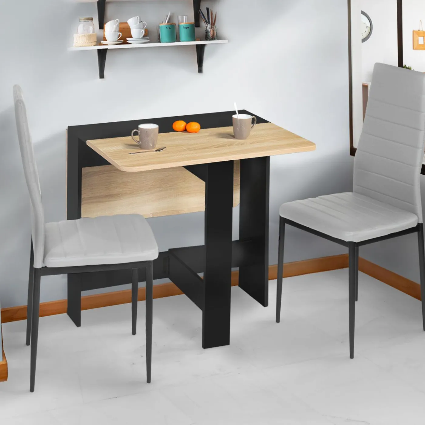 Table console bois noir et imitation hêtre