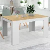 Table console extensible 140 cm blanc et bois façon hêtre