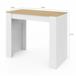 Table console extensible 140 cm blanc et bois façon hêtre