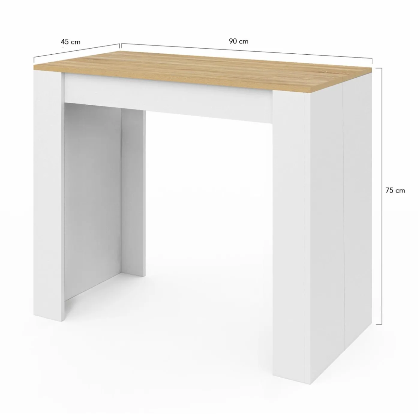 Table console extensible 140 cm blanc et bois façon hêtre