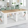 Table console extensible bois façon hêtre et blanc 10 personnes