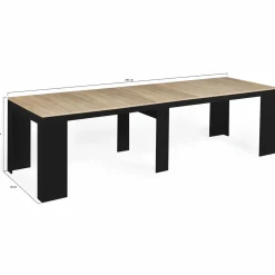 Table console extensible 14 personnes bois noir et façon hêtre