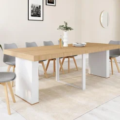 Table console extensible bois et blanc