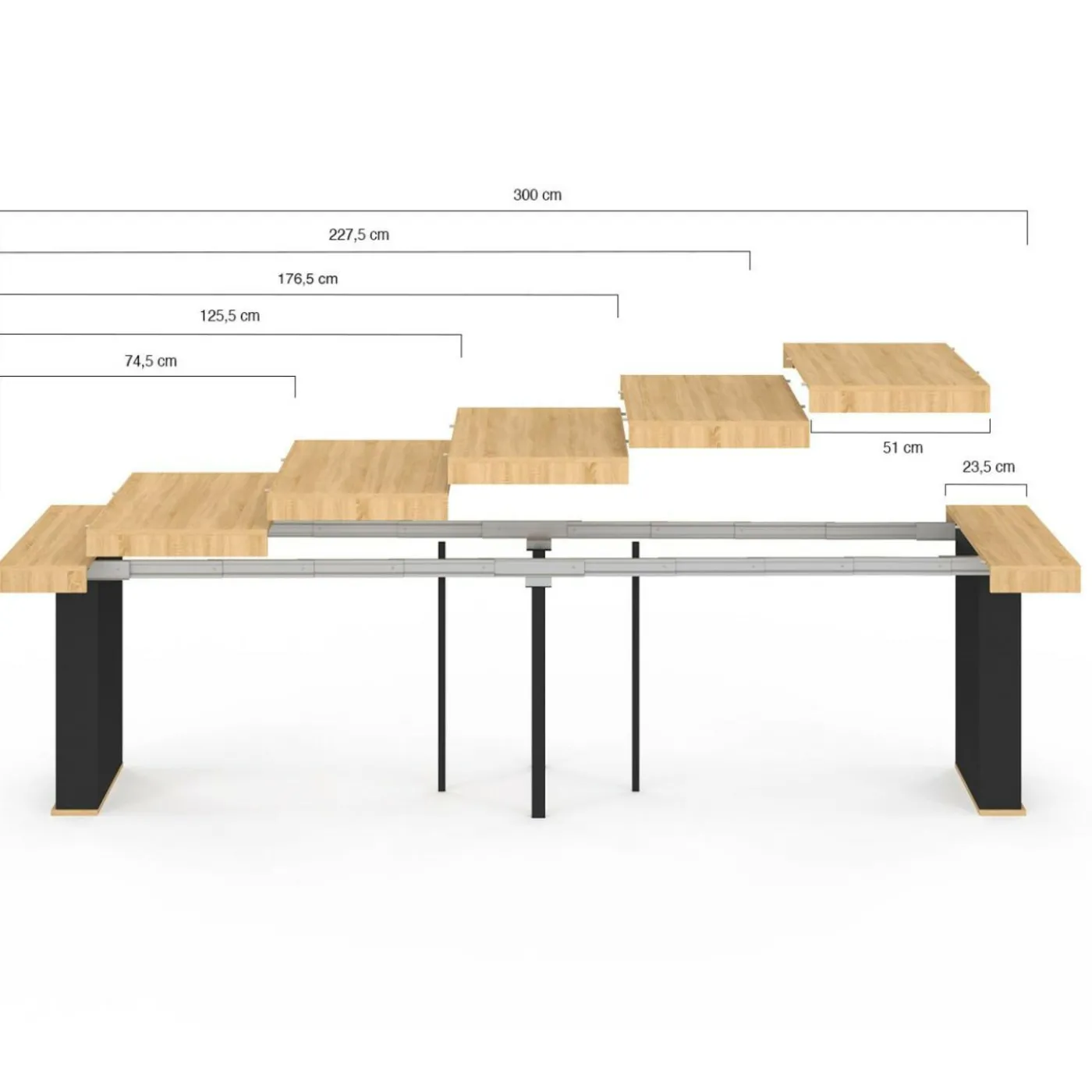 Table console extensible 14 personnes 300 cm bois et noir