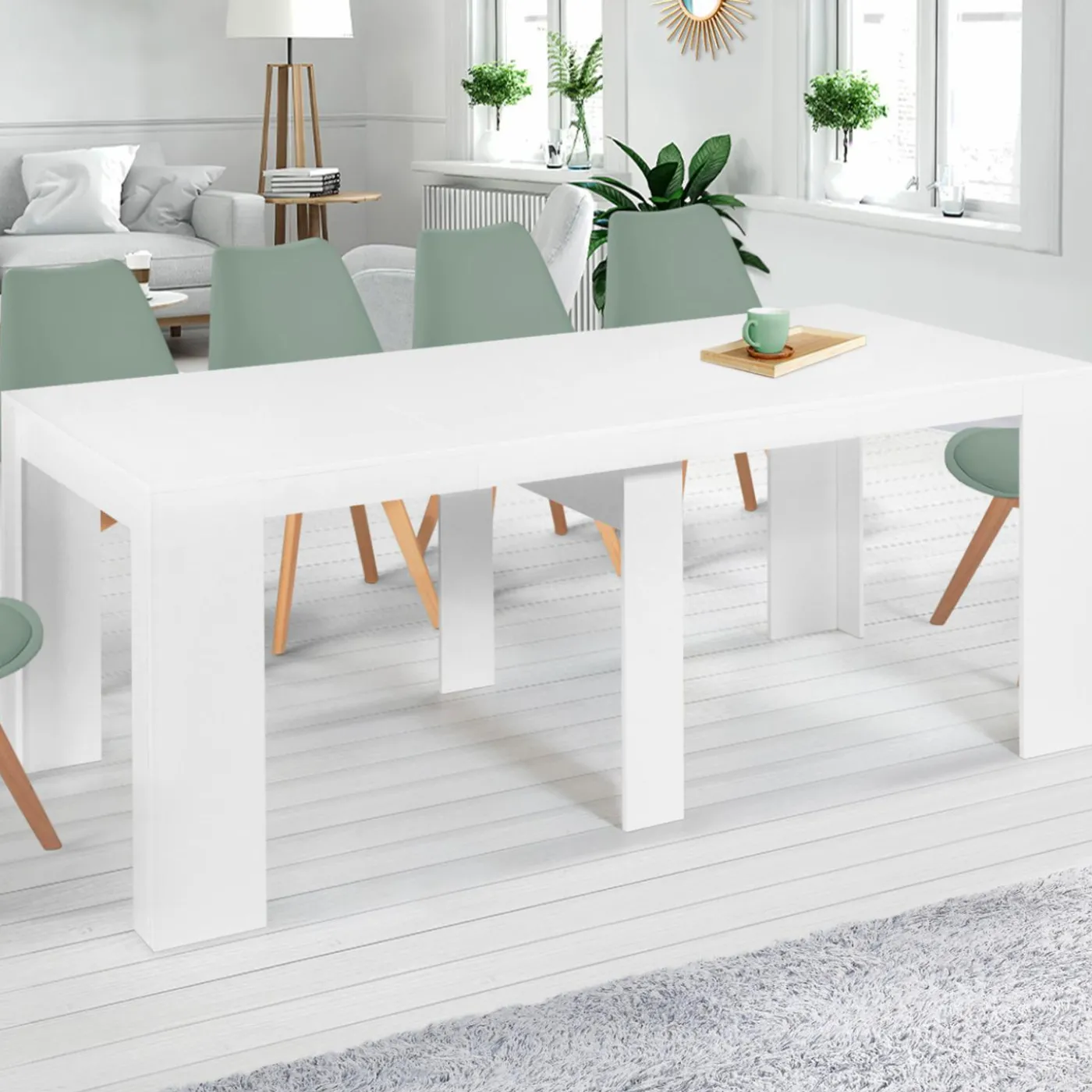 Table console extensible blanche 10 personnes 235 cm