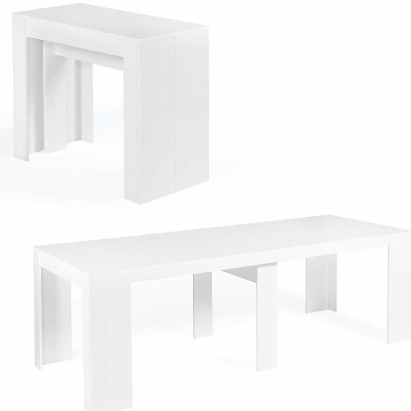 Table console extensible blanche 10 personnes 235 cm