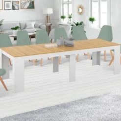 Table console extensible bois blanc et façon hêtre 300 cm 14 personnes