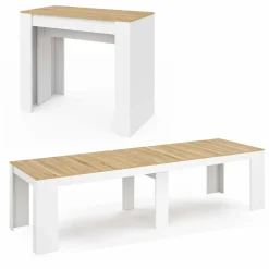 Table console extensible bois blanc et façon hêtre 300 cm 14 personnes