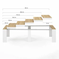 Table console extensible bois blanc et façon hêtre 300 cm 14 personnes