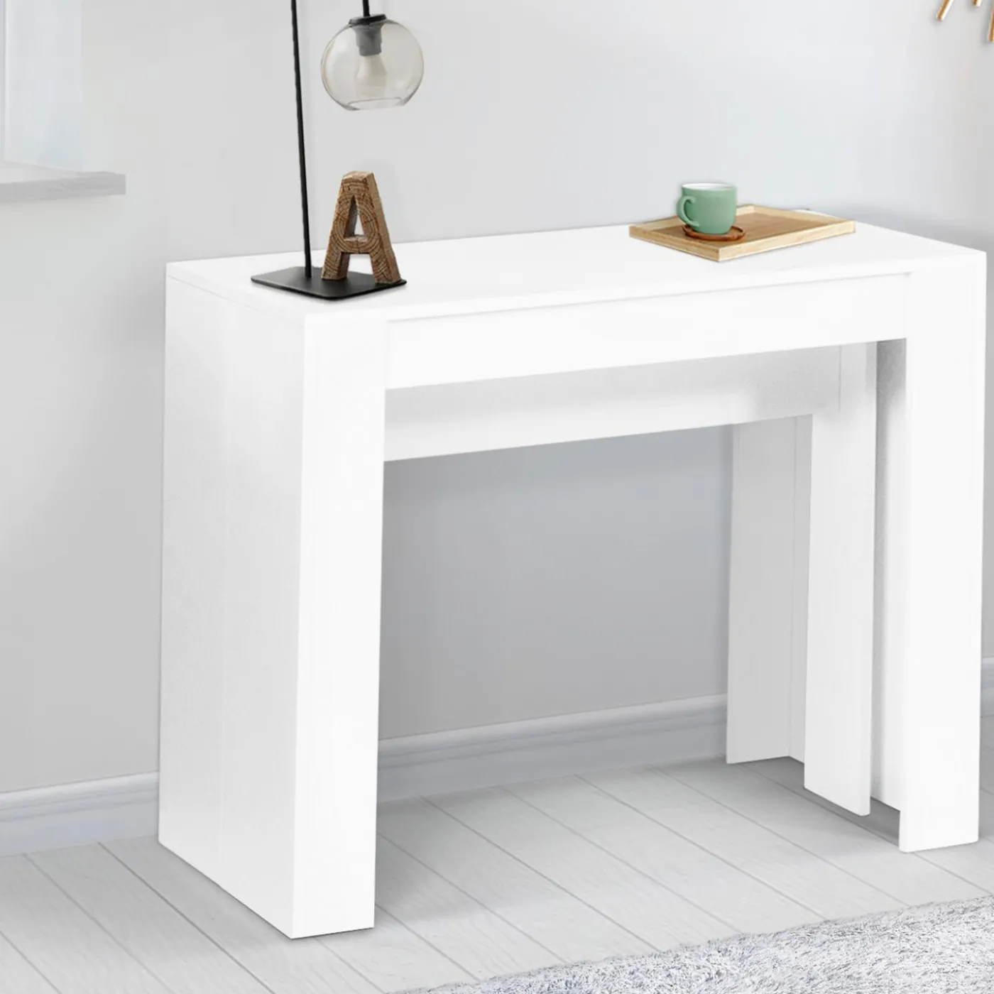 Table console extensible blanche 14 personnes 300 cm