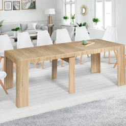Table console extensible imitation hêtre 14 personnes 300 cm