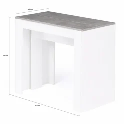 Table console extensible bois blanc et effet béton 10 personnes