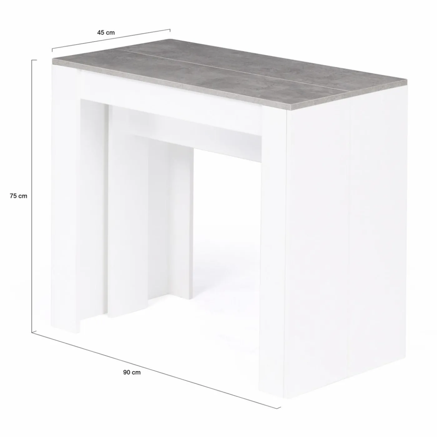 Table console extensible bois blanc et effet béton 10 personnes