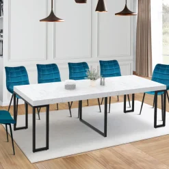 Table console extensible effet marbre blanc 10 personnes