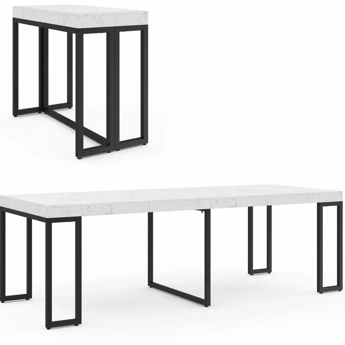 Table console extensible effet marbre blanc 10 personnes