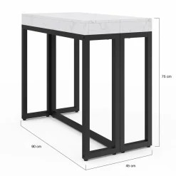 Table console extensible effet marbre blanc 10 personnes
