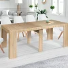 Table console extensible imitation hêtre 10 personnes 235 cm