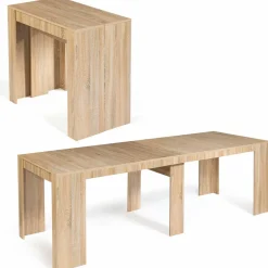 Table console extensible imitation hêtre 10 personnes 235 cm