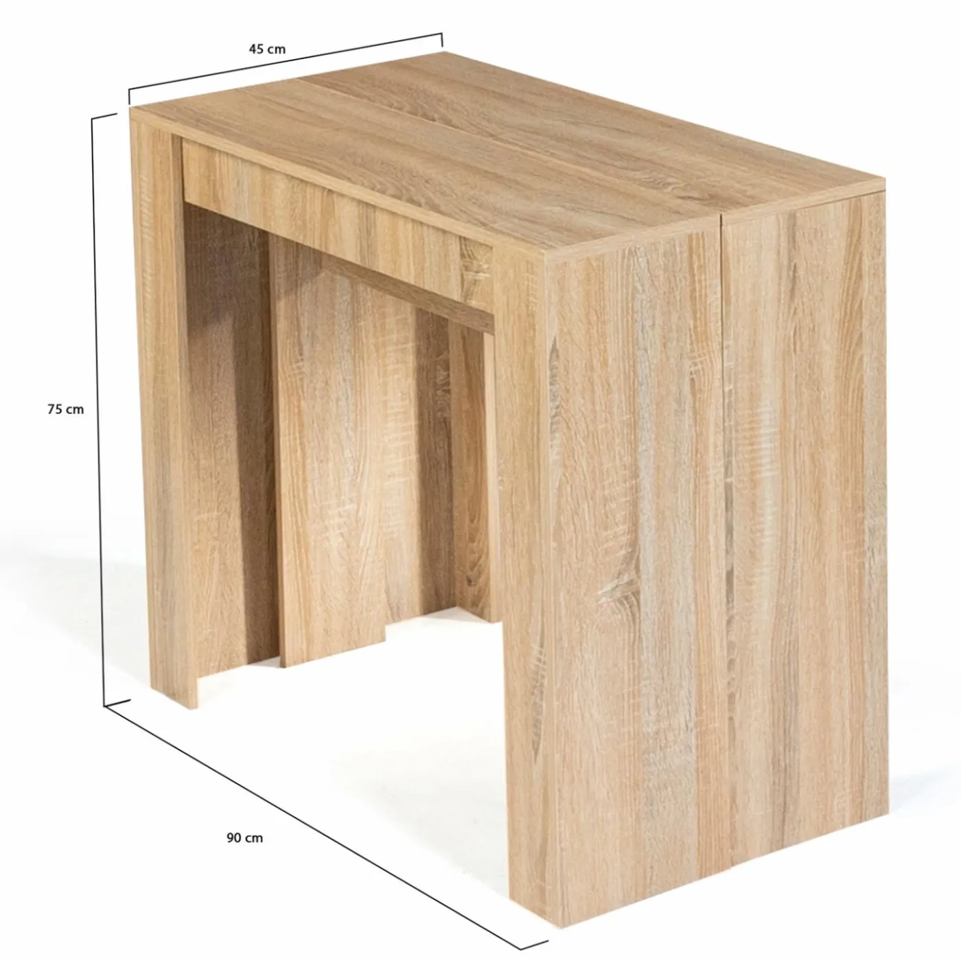 Table console extensible imitation hêtre 10 personnes 235 cm