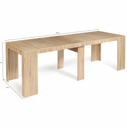 Table console extensible imitation hêtre 10 personnes 235 cm