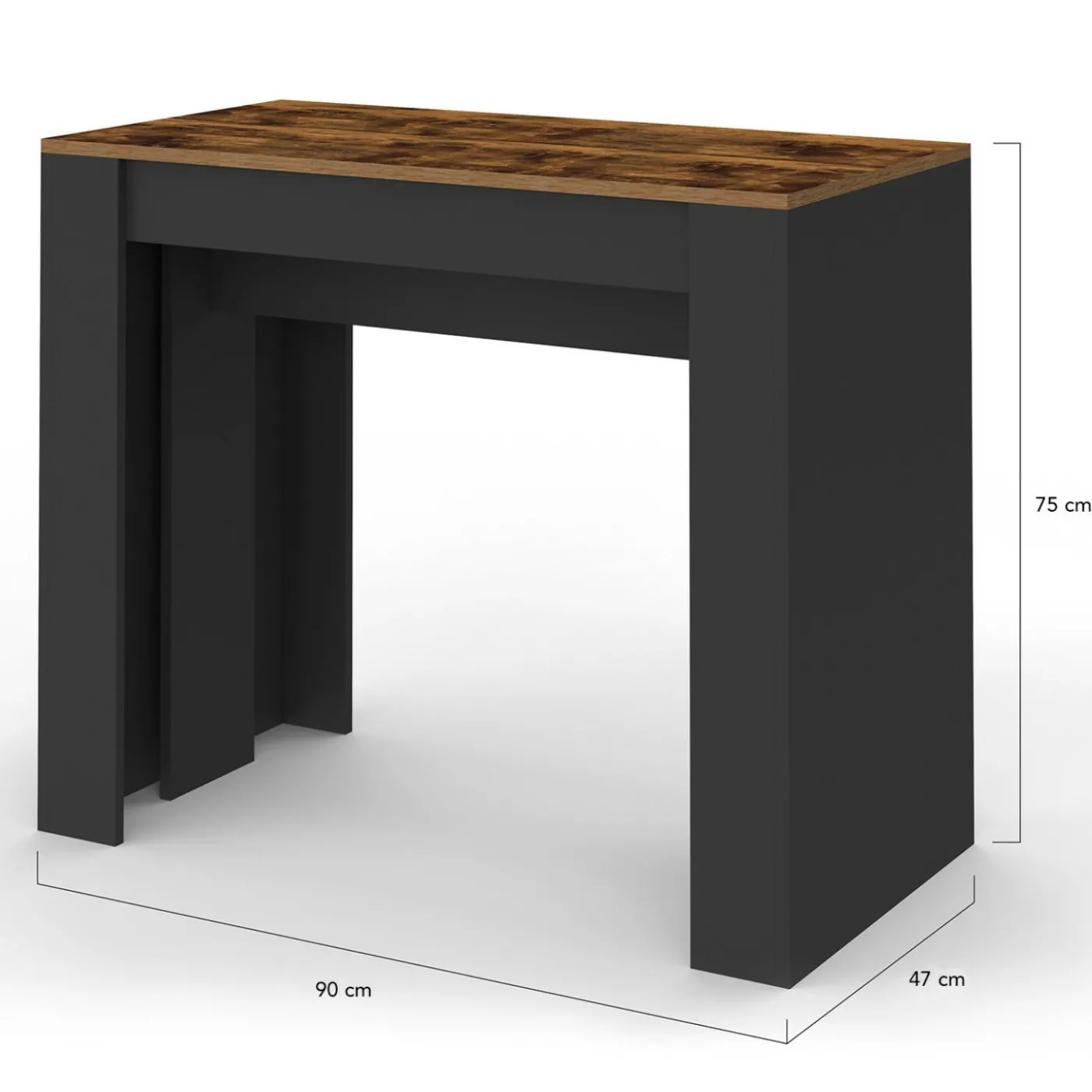 Table console extensible 235 cm effet vieilli et noir 10 personnes