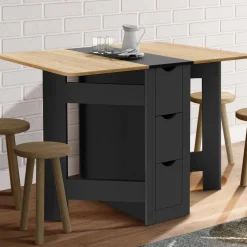 Table console pliable bois et noir 2-4 personnes
