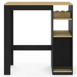 Table de bar 2 personnes bois et noir avec placard et range bouteilles