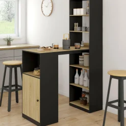 Table de bar avec rangements noir et bois