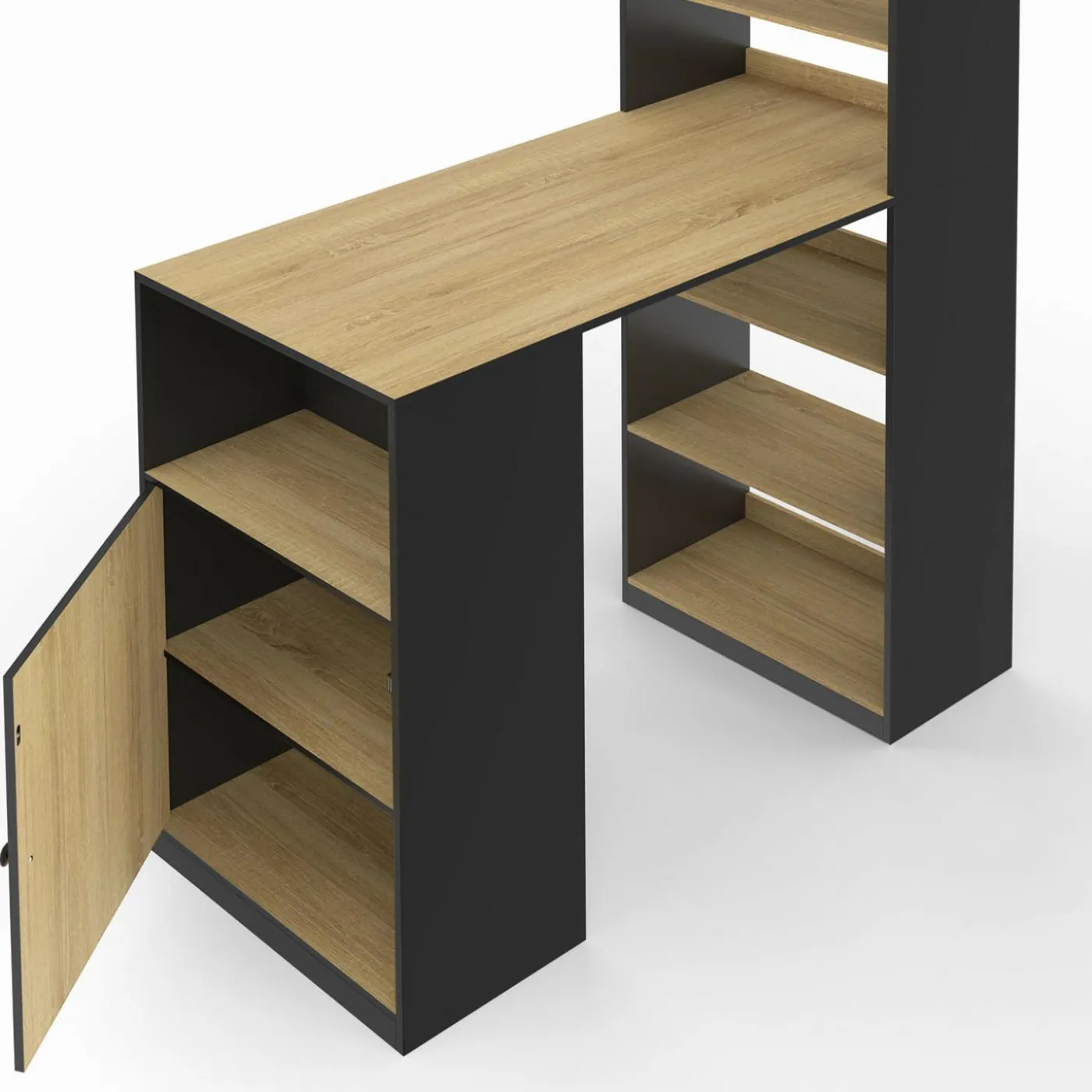 Table de bar avec rangements noir et bois