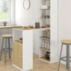 Table de bar blanc et bois avec rangements
