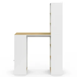 Table de bar blanc et bois avec rangements