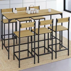 Table de bar design industriel avec 6 chaises