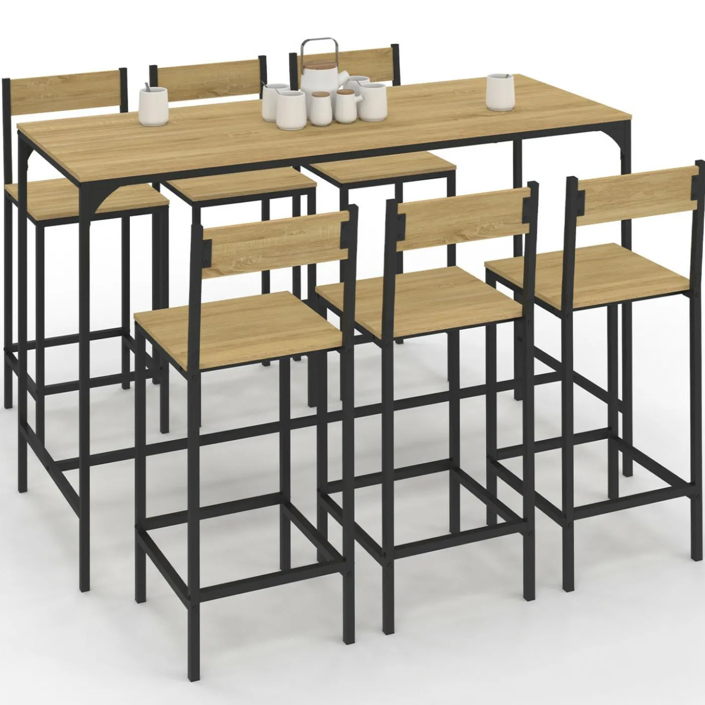 Table de bar design industriel avec 6 chaises