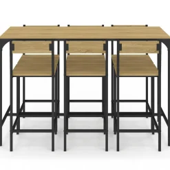 Table de bar design industriel avec 6 chaises