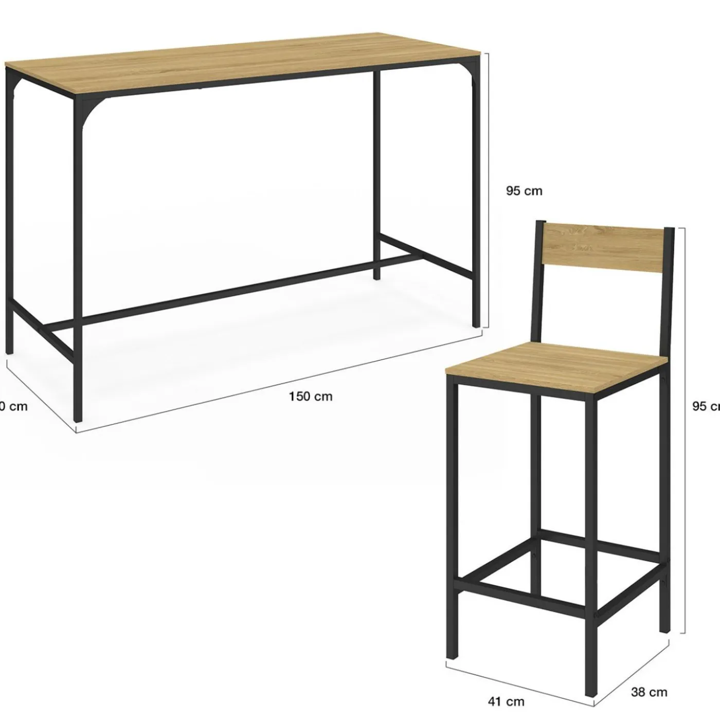 Table de bar design industriel avec 6 chaises
