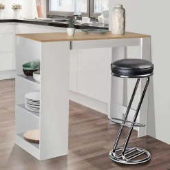 Table de bar haute 2 à 4 personnes bois blanc et imitation hêtre